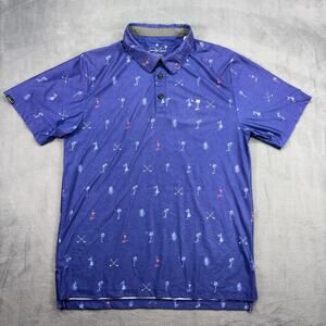 Sunday Crew Polo Shirt Mens XL Blue Palm Tree Recycled Polyester UPF 50+ Golfing